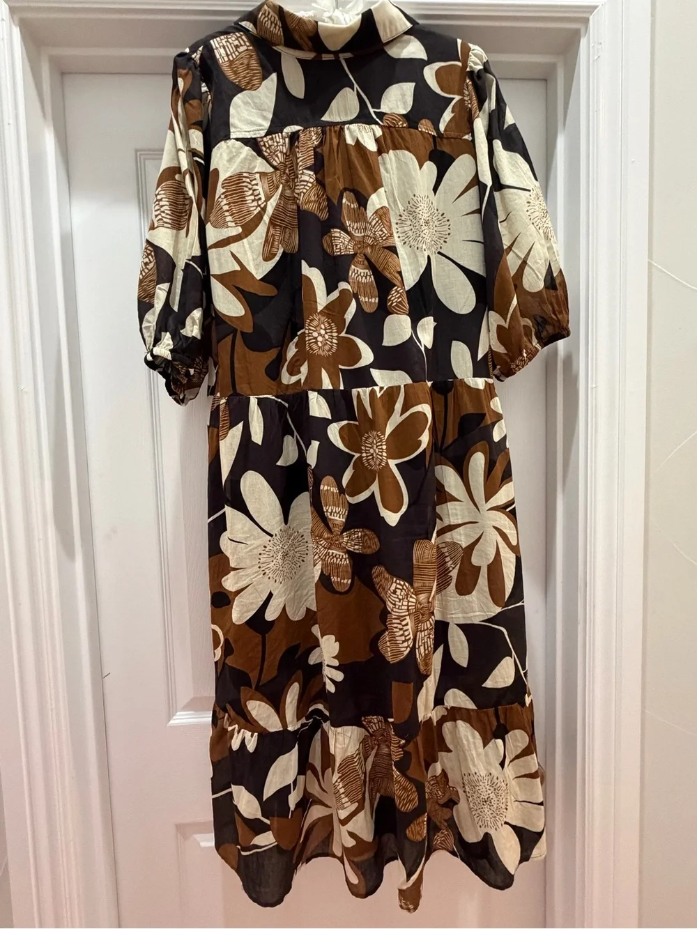Umgee Black Brown Cream Floral Midi Dress - Picture 2 of 4